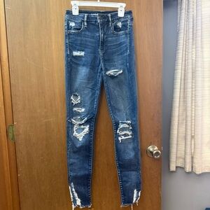 American Eagle Outfitters Dark Blue Distressed Skinny Jeans